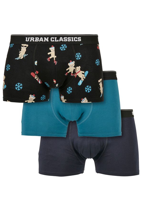 Urban Classics Organic X-Mas Boxer Shorts 3-Pack Teddy Aop+Jasper+Navy