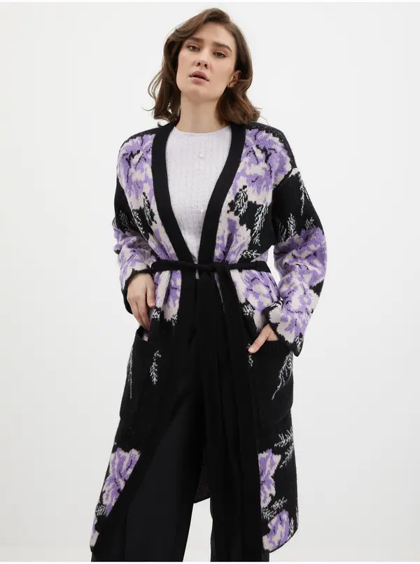 Orsay Orsay Black & Purple Women's Floral Cardigan - Women's