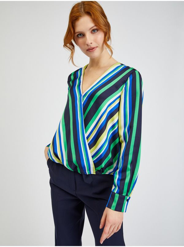 Orsay Orsay Blue-Green Ladies Striped Satin Blouse - Women