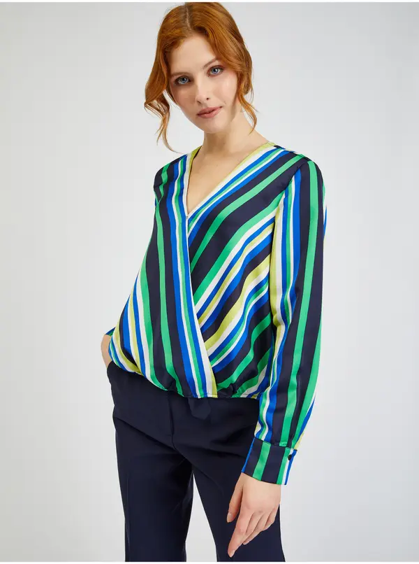 Orsay Orsay Blue-Green Women's Striped Satin Blouse - Women's
