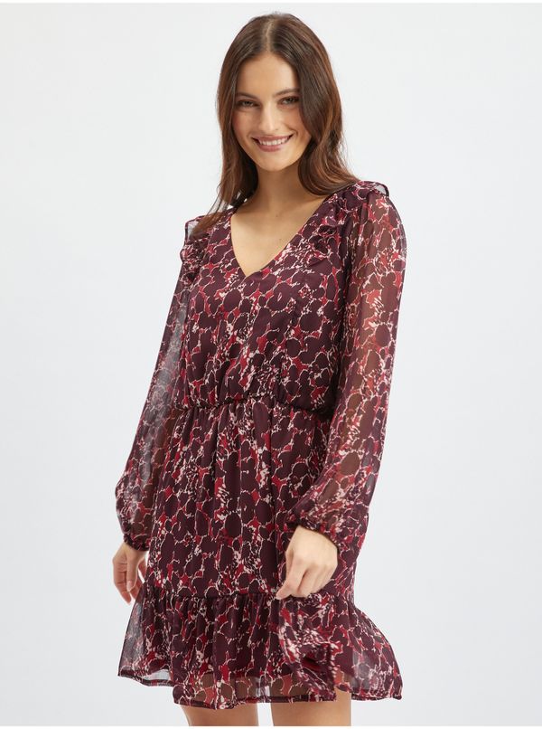 Orsay Orsay Burgundy Ladies Patterned Dress - Women