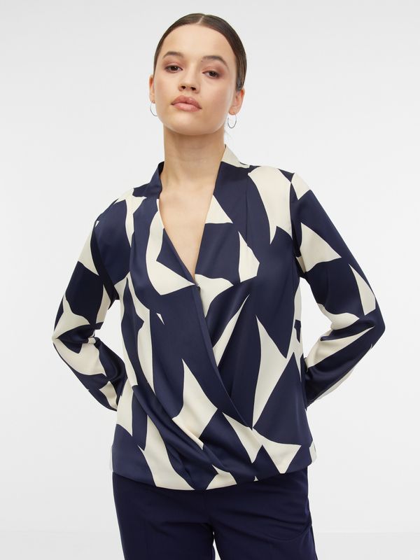 Orsay Orsay Cream-Blue Women's Patterned Satin Blouse - Women