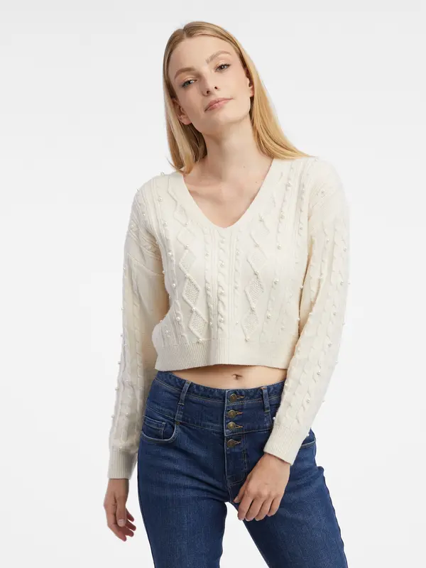 Orsay Orsay Cream Women's Cropped Sweater - Women's