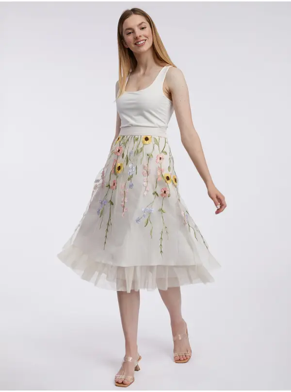 Orsay Orsay Cream Women's Floral Midi Skirt - Women's