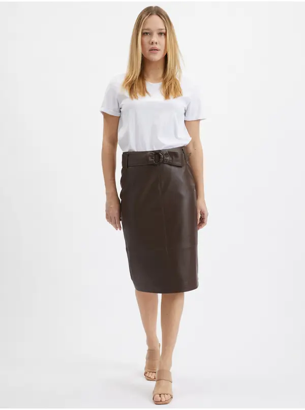 Orsay Orsay Dark Brown Women's Leatherette Sheathed Skirt - Women's