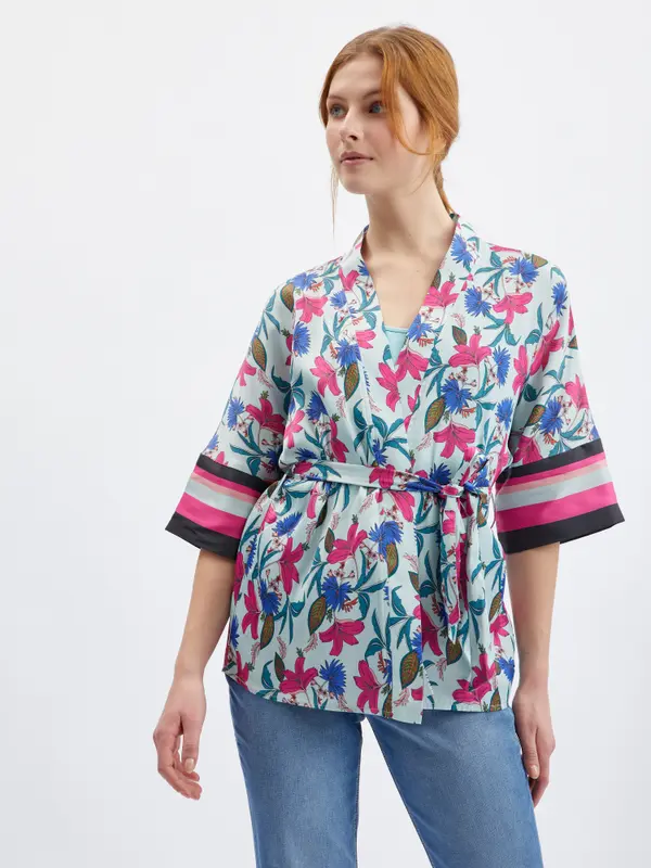 Orsay Orsay Light Blue Women's Floral Kimono - Women's