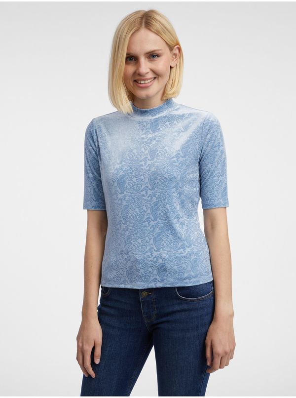 Orsay Orsay Light Blue Women's Patterned Velvet Top - Women's