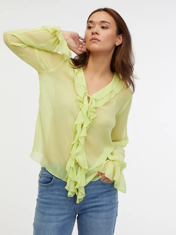 Orsay Orsay Light Green Women's Blouse with Ruffles - Women's