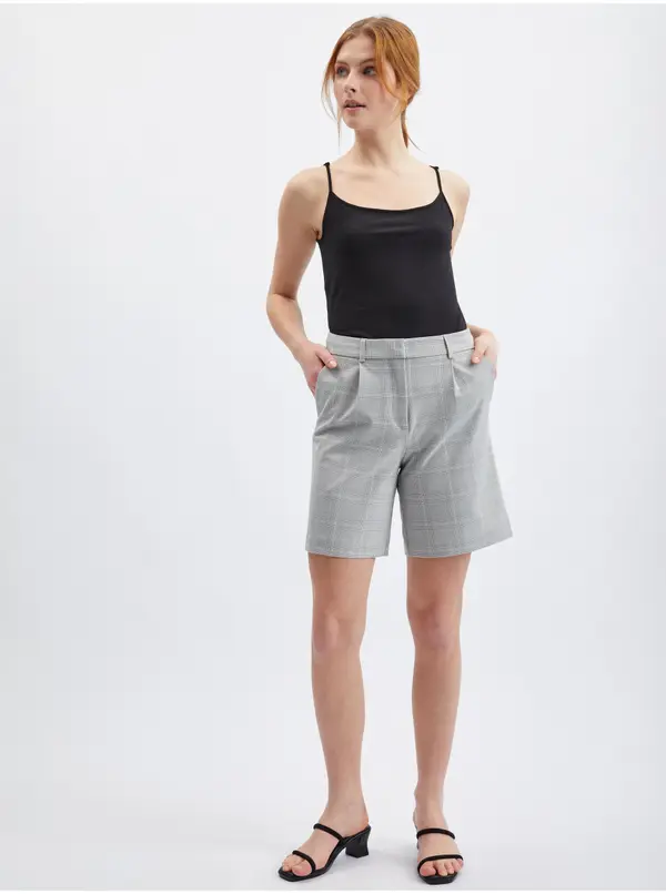 Orsay Orsay Light Grey Women's Plaid Shorts - Women's