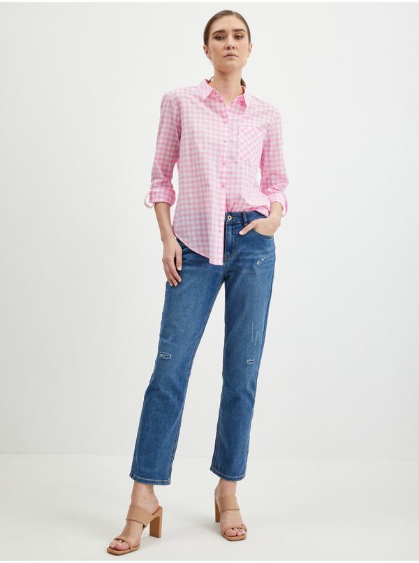 Orsay Orsay Light pink Ladies Plaid Shirt - Women