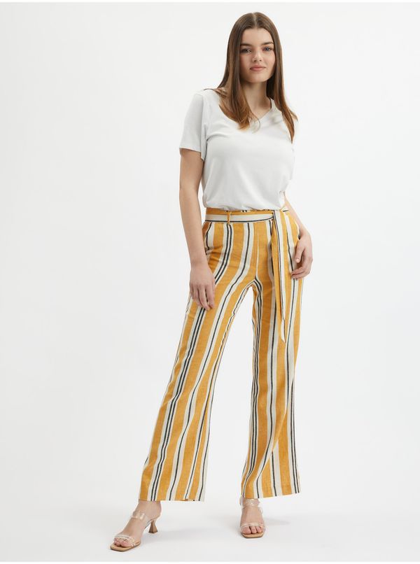 Orsay Orsay Orange Ladies Striped Linen Trousers - Women