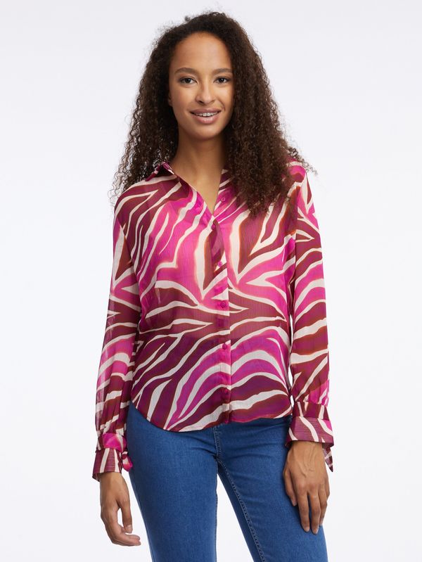 Orsay Orsay Pink Burgundy Ladies Patterned Blouse - Women