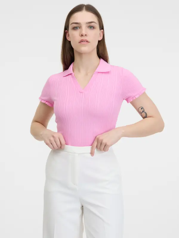 Orsay Orsay Pink Women's Ribbed Polo T-Shirt - Women's