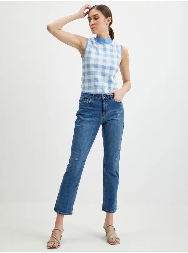 Orsay Orsay White-Blue Women's Plaid Top - Women's