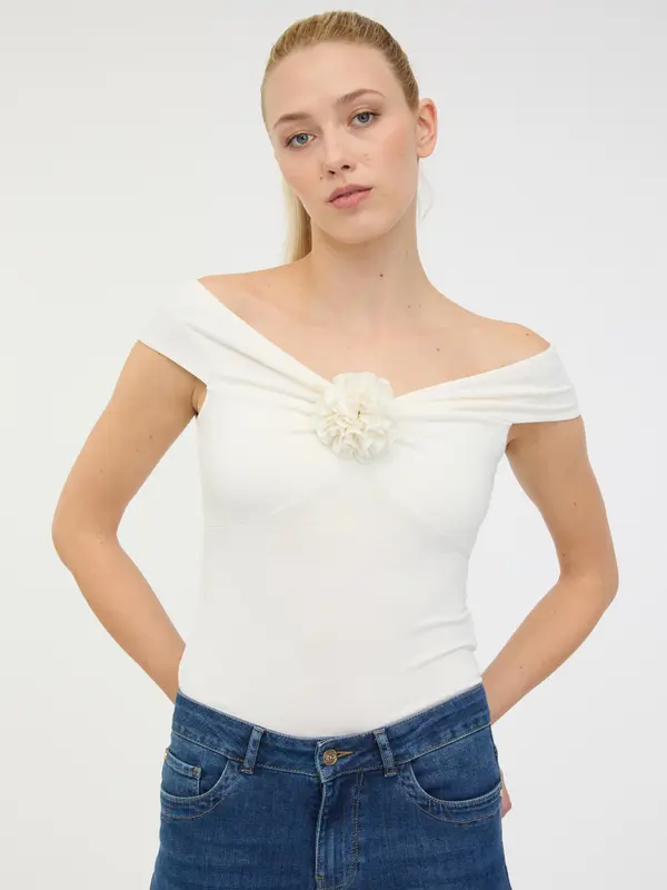 Orsay Orsay White Women's Short Sleeve T-Shirt with Applique - Women's