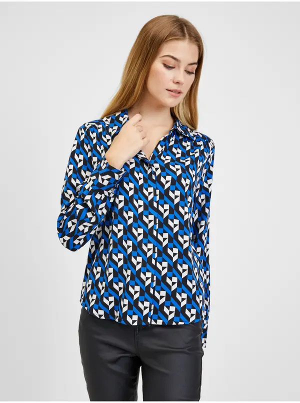 Orsay Orsay Women's Black & Blue Patterned Blouse - Women's