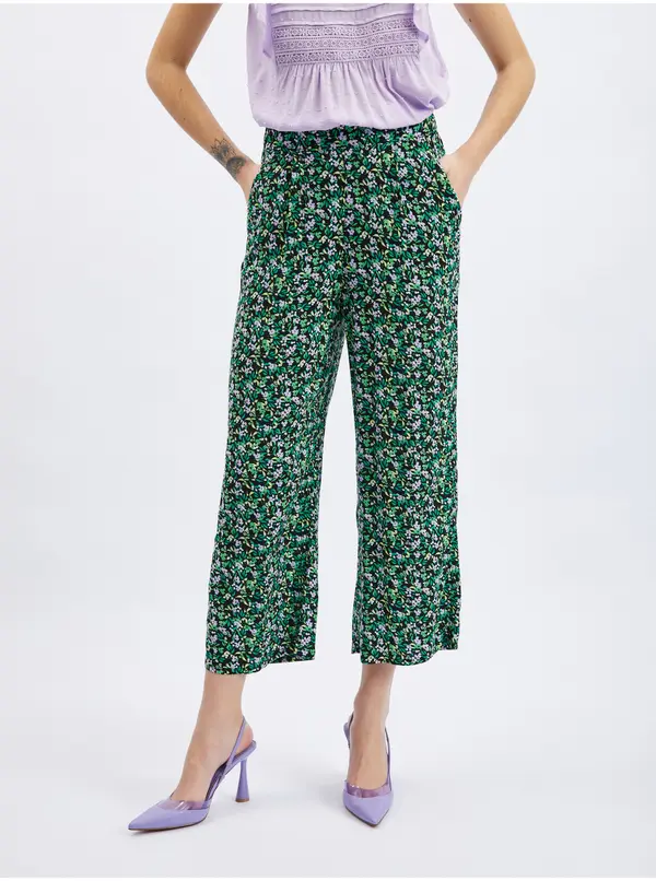 Orsay Orsay Women's Black & Green Floral Cropped Trousers - Women's