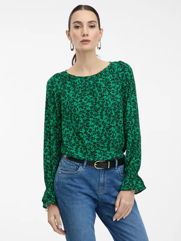 Orsay Orsay Women's Black-Green Floral Blouse - Women's