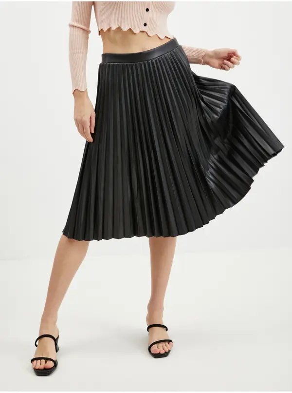 Orsay Orsay Women's Black Leatherette Pleated Skirt - Women's