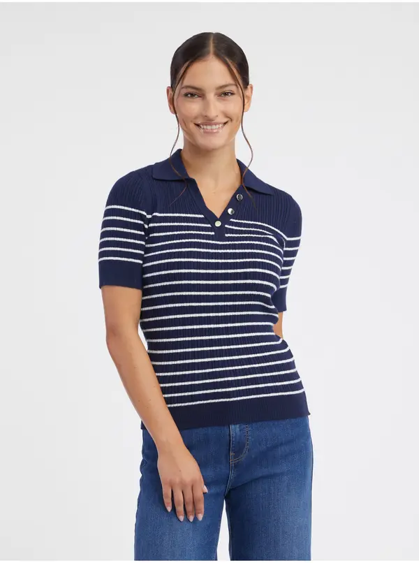 Orsay Orsay Women's Navy Blue Striped Knit Polo T-Shirt - Women's