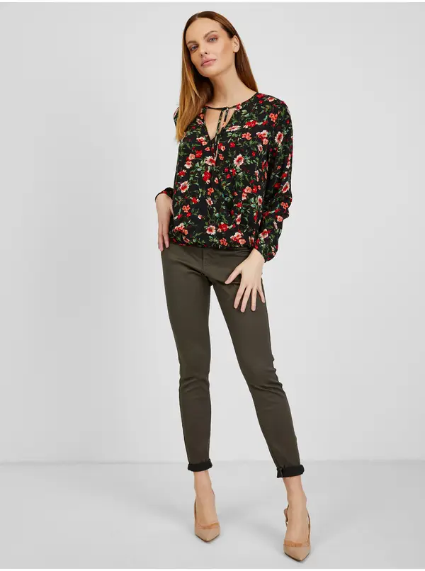 Orsay Orsay Women's Red-Black Floral Blouse - Women's