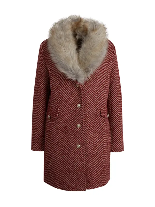 Orsay Orsay Women's Red Patterned Faux Fur Coat - Women's