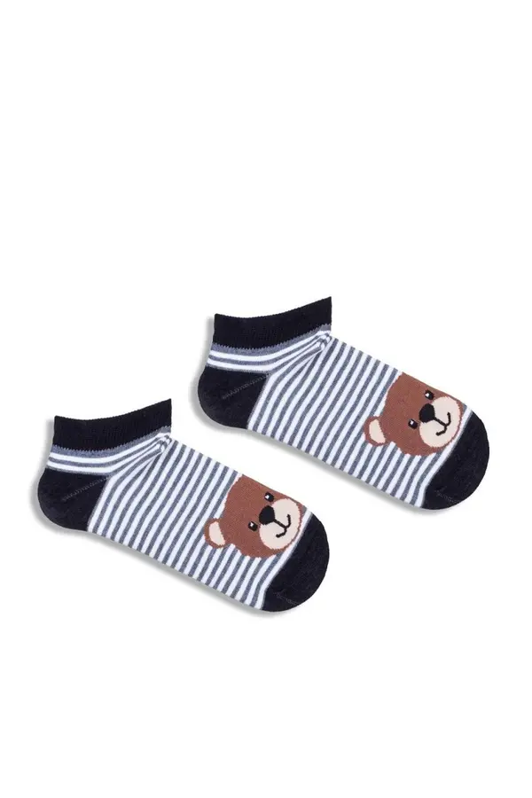 Milena Otroške nogavice Milena s črtami in medvedkom