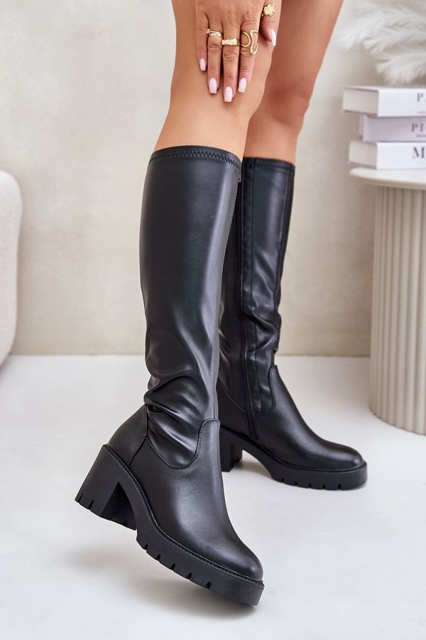 VINCEZA Over-the-knee boots made of Eco Leather on Heel Vinceza Black