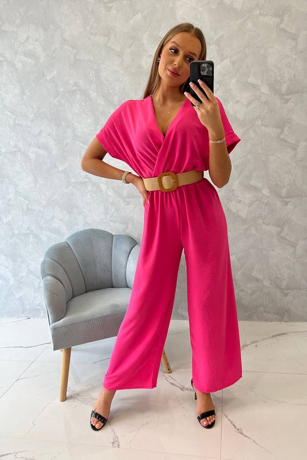 Kesi Overall with decorative belt at waist fuchsia