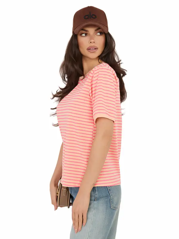 RUE PARIS Oversize črtasta majica, fluo oranžna