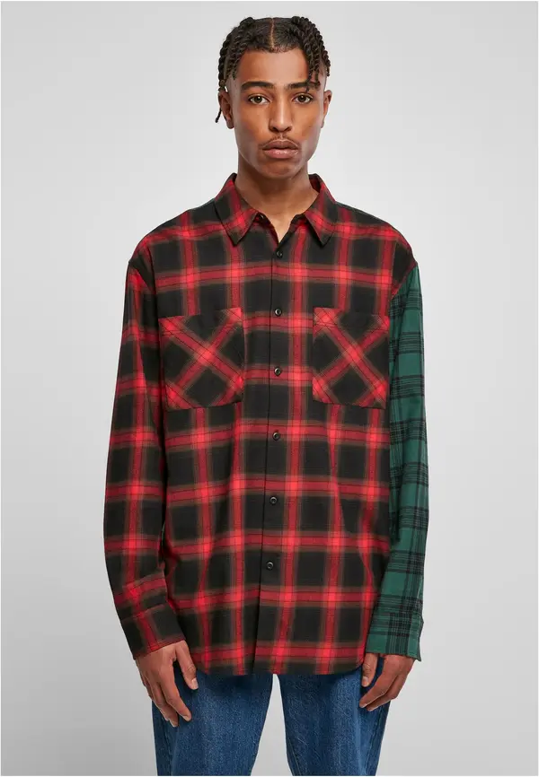 Urban Classics Oversized Shirt Mix Check Black/Red/Green