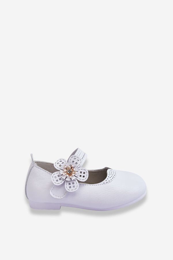 PA1 PA1 Children's Leather Ballerinas With Flower White Cobi