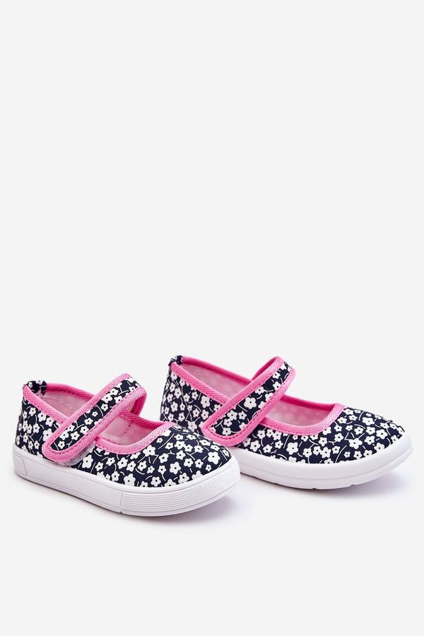 PA1 PA1 Children's Velcro Ballerinas In Print Navy Blue And Pink Selah