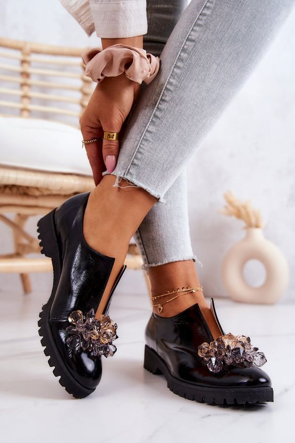 PA2 PA2 Elegant Leather Shoes With Ornament Black Cindy