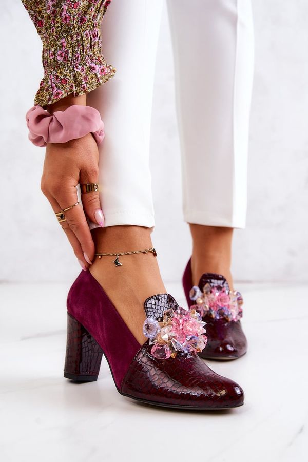 PA2 PA2 Suede Snakeskin Pumps With Ornament Maroon Mallory