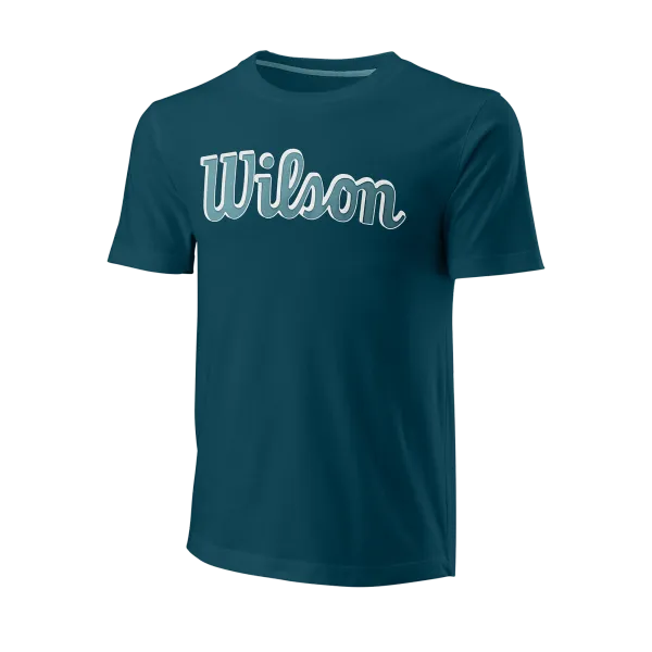 Wilson Pánské tričko Wilson  Script Eco Cotton Tee-Slimfit Blue Coral