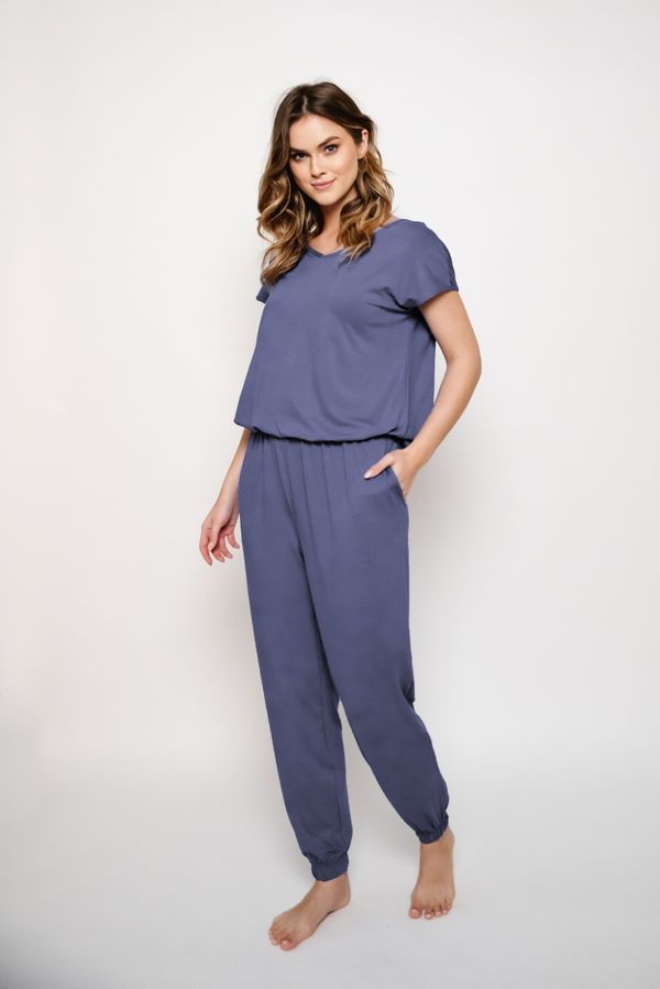 Italian Fashion Paramo women's jumpsuit, short sleeves, long legs - blue