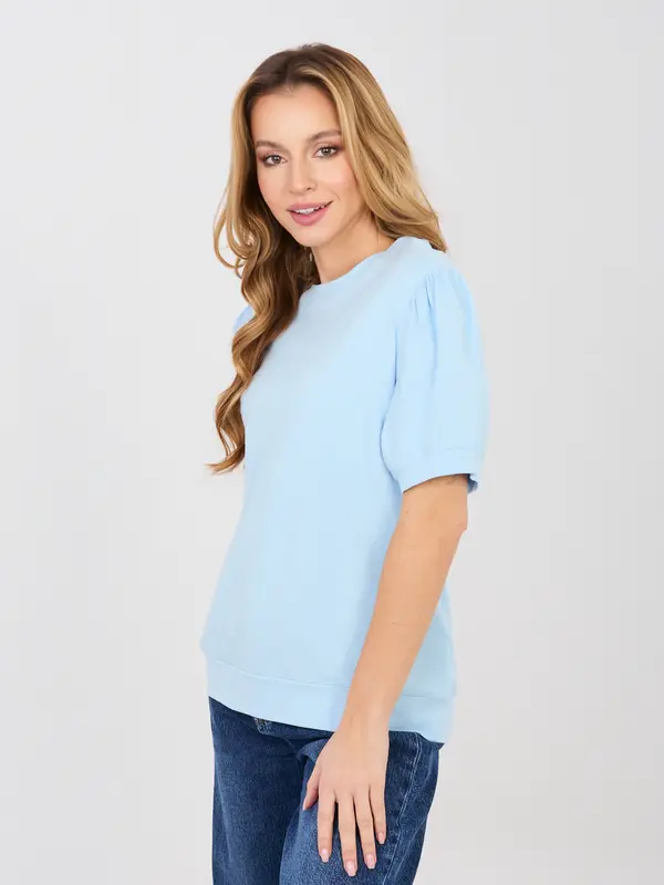RUE PARIS Pastelno modra bluza s kratkimi rokavi