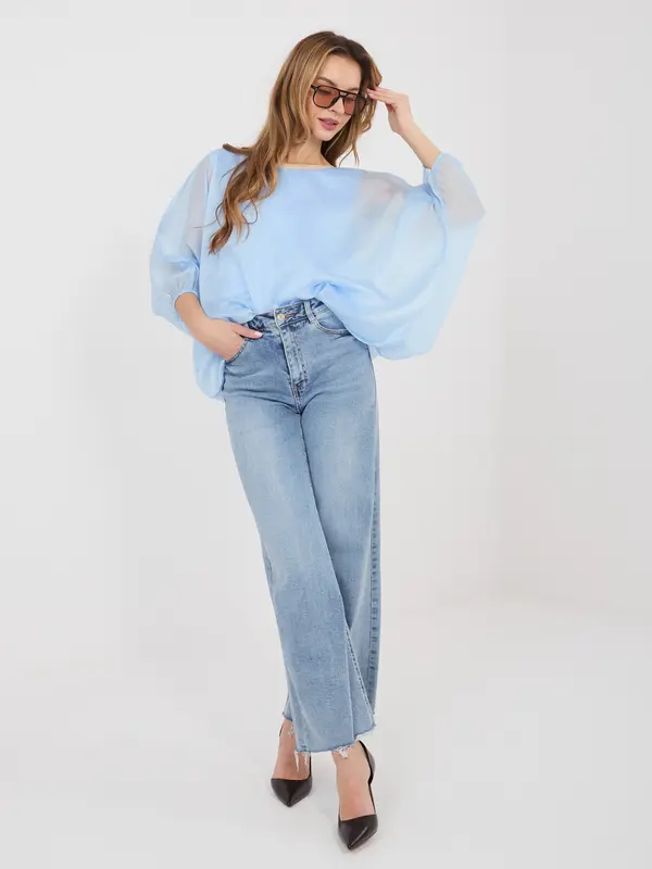Italy Moda Pastelno modra bluza z netopirskimi rokavi