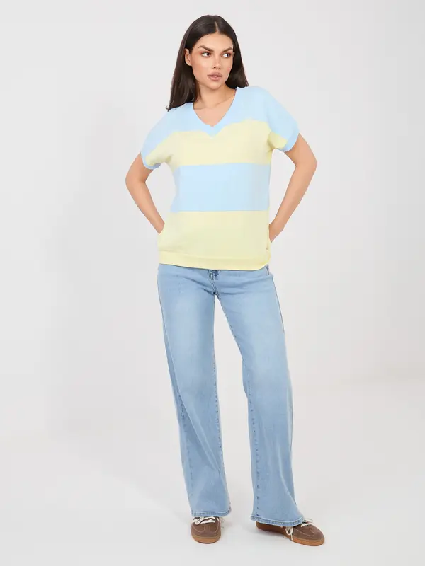 RELEVANCE Pastelno modro-rumena bombažna bluza