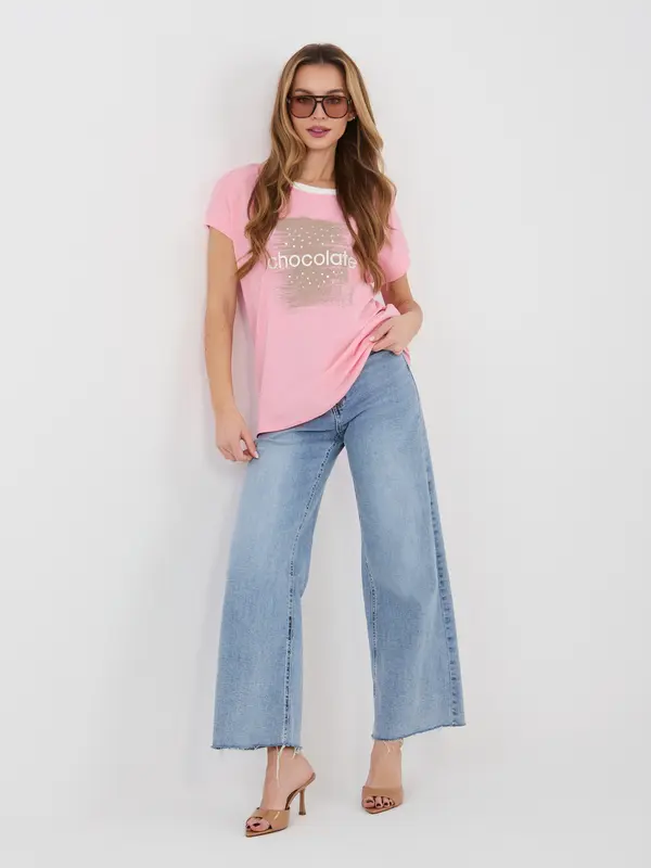 RELEVANCE Pastelno roza bluza s kratkimi rokavi