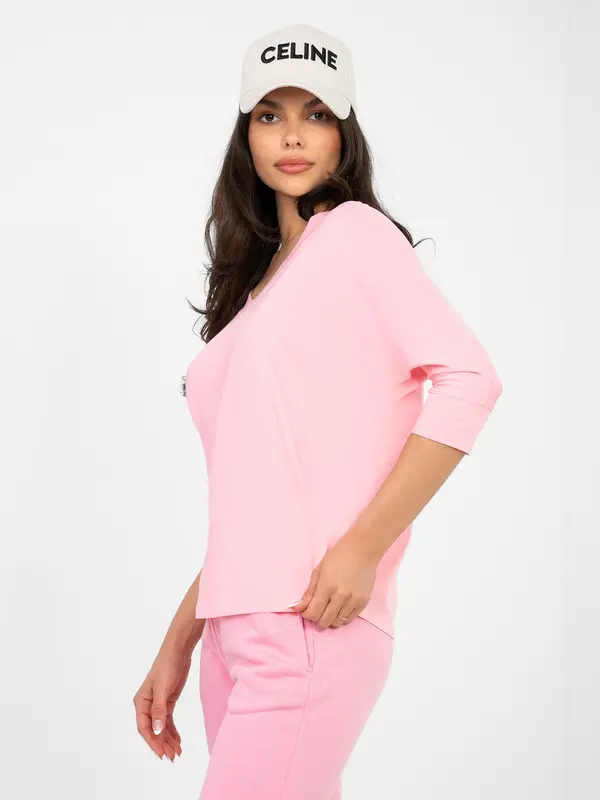 RUE PARIS Pastelno roza bluza z V-izrezom