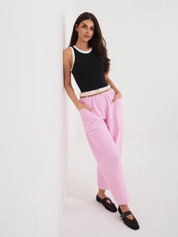 RUE PARIS Pastelno roza hlače 7/8