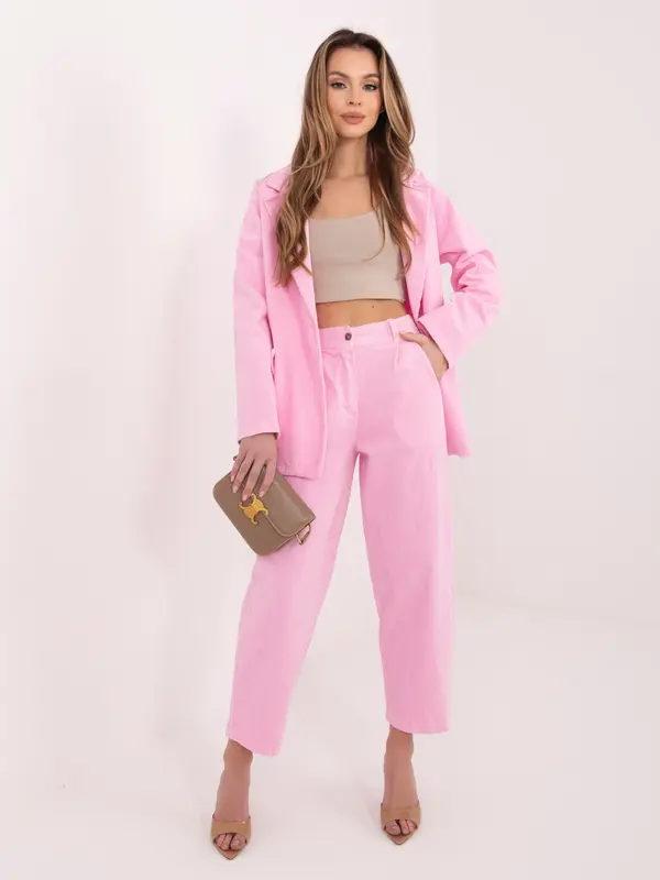 RUE PARIS Pastelno roza žametne hlače