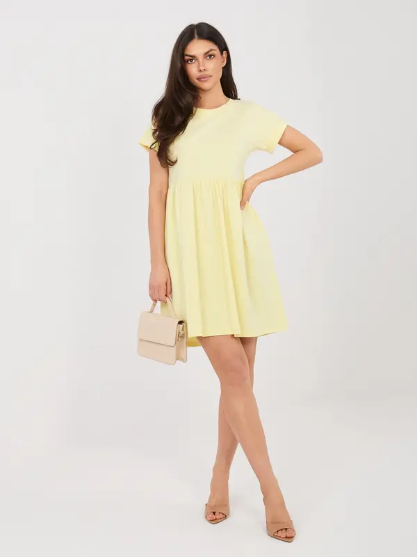RUE PARIS Pastelno rumena poletna obleka s kratkimi rokavi