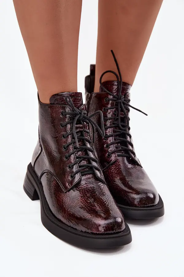 D&A Patent Leather Leather Women's Ankle Boots On Block D&A