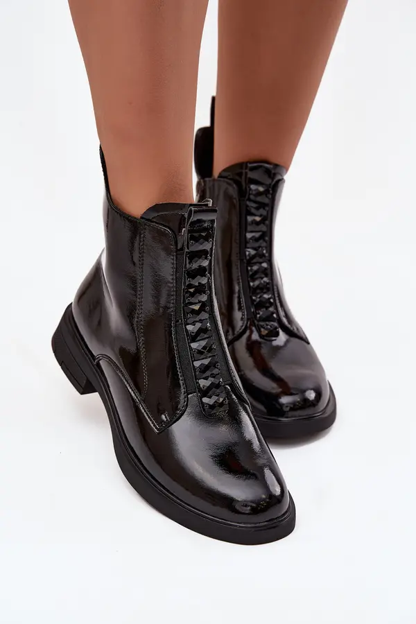 D&A Patent leather women's ankle boots made of genuine leather D&A