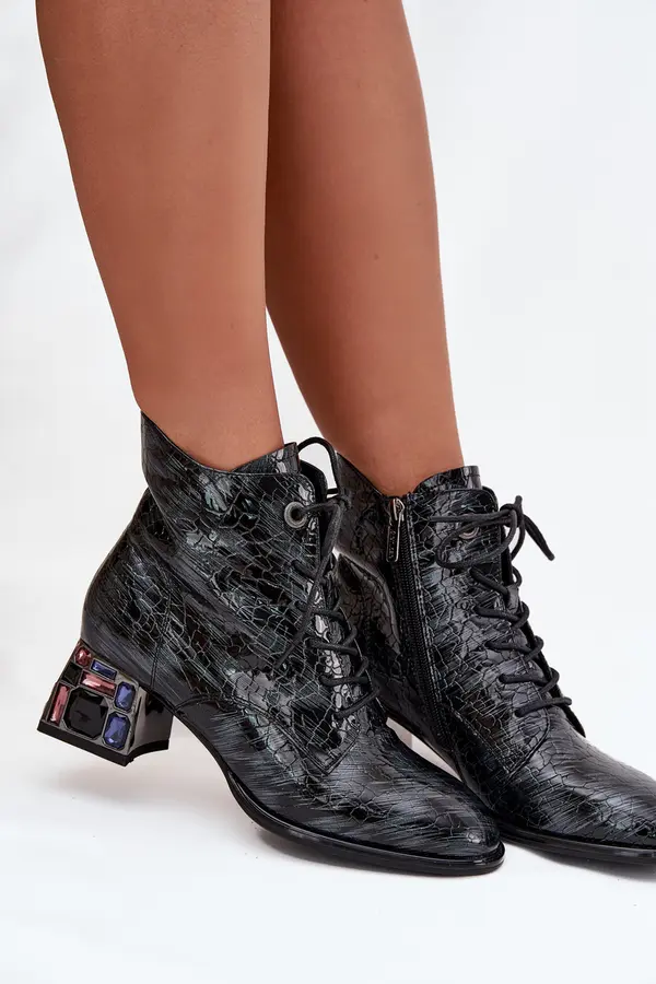 ARTIKER Patent Leather Women's Ankle Boots Made of Genuine Leather with Crystals Artiker