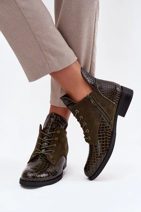 VINCEZA Patent Leather Women's Ankle Boots With Decorative Embossing Lined Vinceza