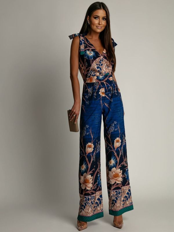 FASARDI Patterned women's jumpsuit with wide leg cornflower